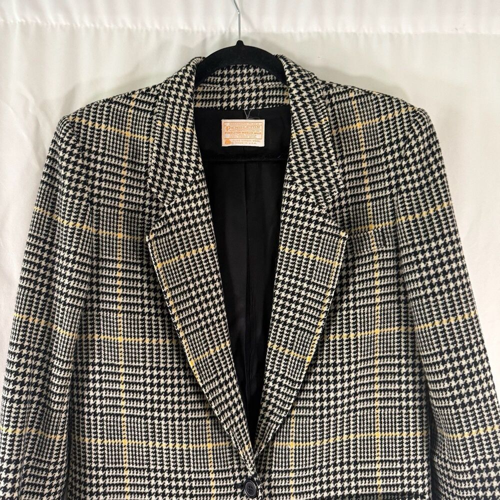Pendleton Wool Blazer Women's 10 White Black Single Button Front Pockets - Picture 2 of 11